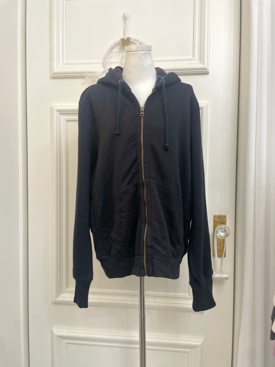 black hoodie check point over hoodie-zip 상품이미지1