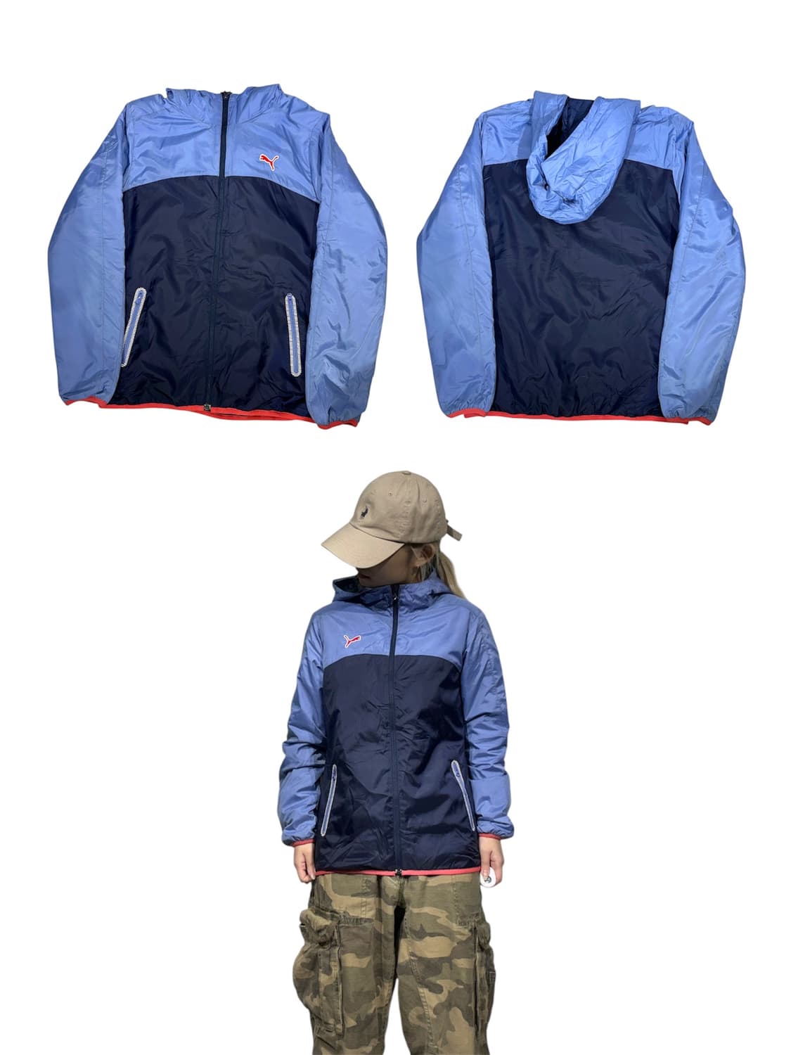 푸마 네이비 블루 후드 로고 바람막이 자켓 M 상품이미지1