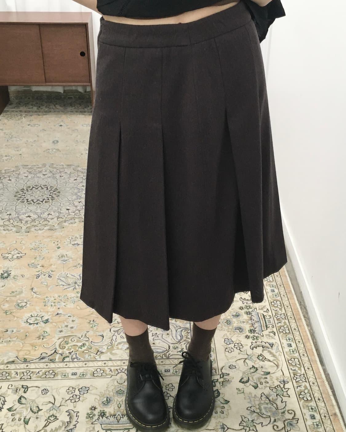 브라운 플리츠 미디 스커트 상품이미지1