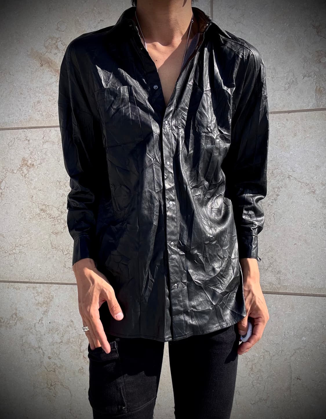 “Vintage” V-Kei Mood Fake Leather Shirts 상품이미지1