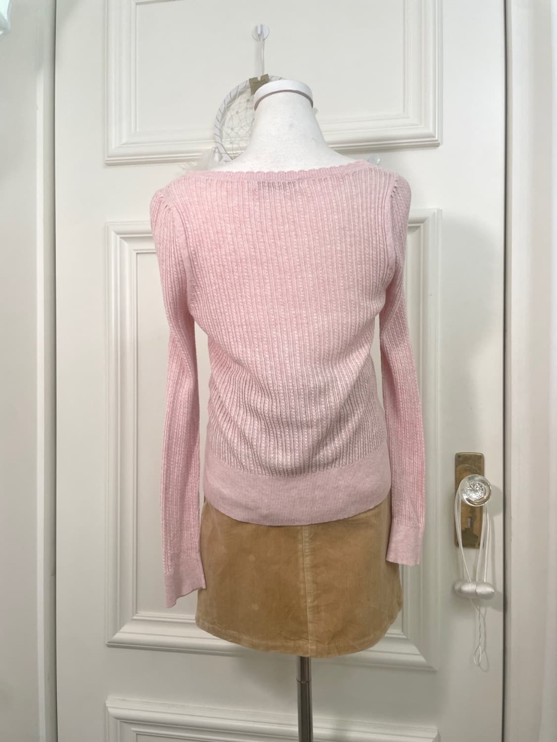 pink melange button point slim knit top 상품이미지4