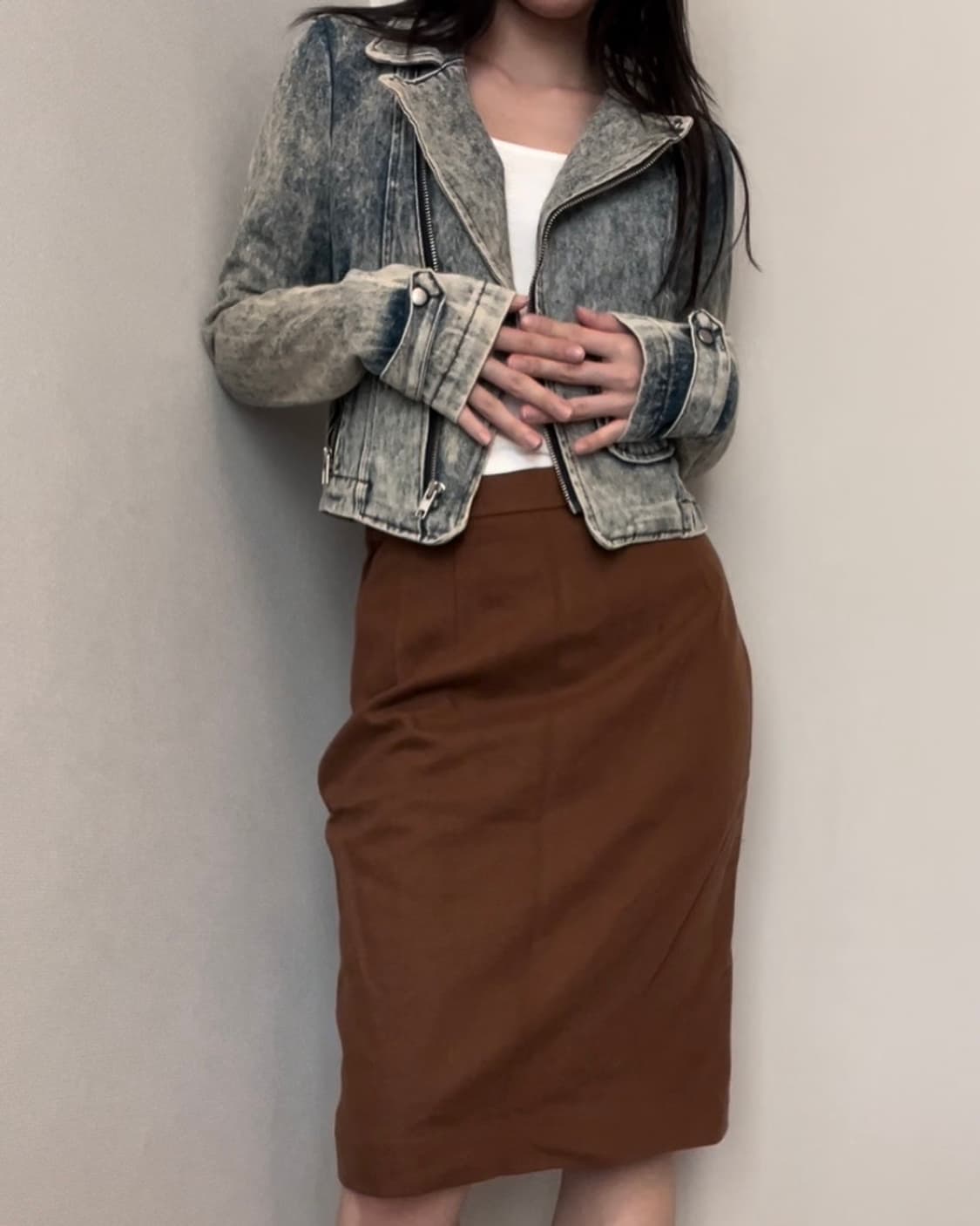 camel brown suede midi skirt 상품이미지3