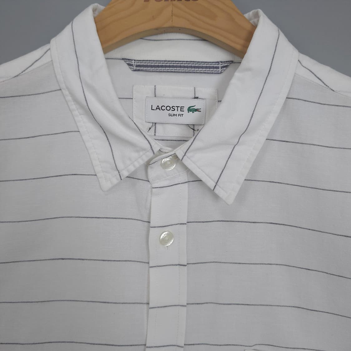 라코스테 Lacoste 슬림핏 스트라이프 린넨 혼방 반팔셔츠 105 상품이미지2