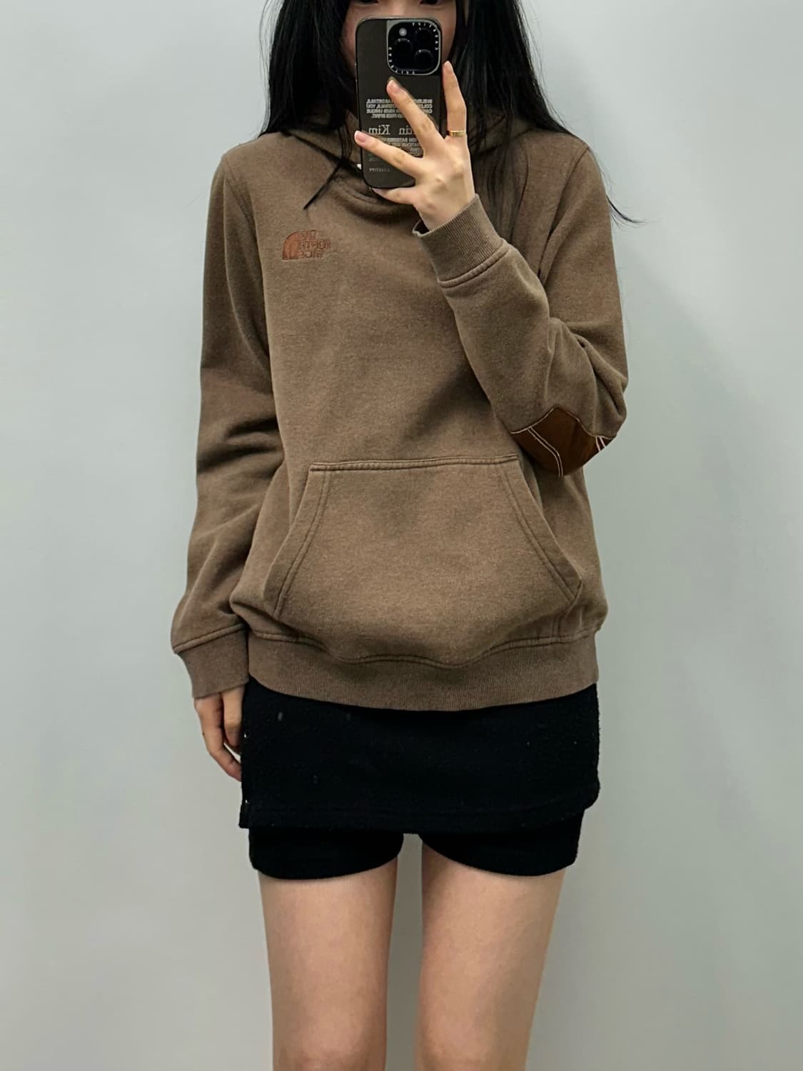 노스페이스 자수로고 브라운 더플 후드티 상품이미지1