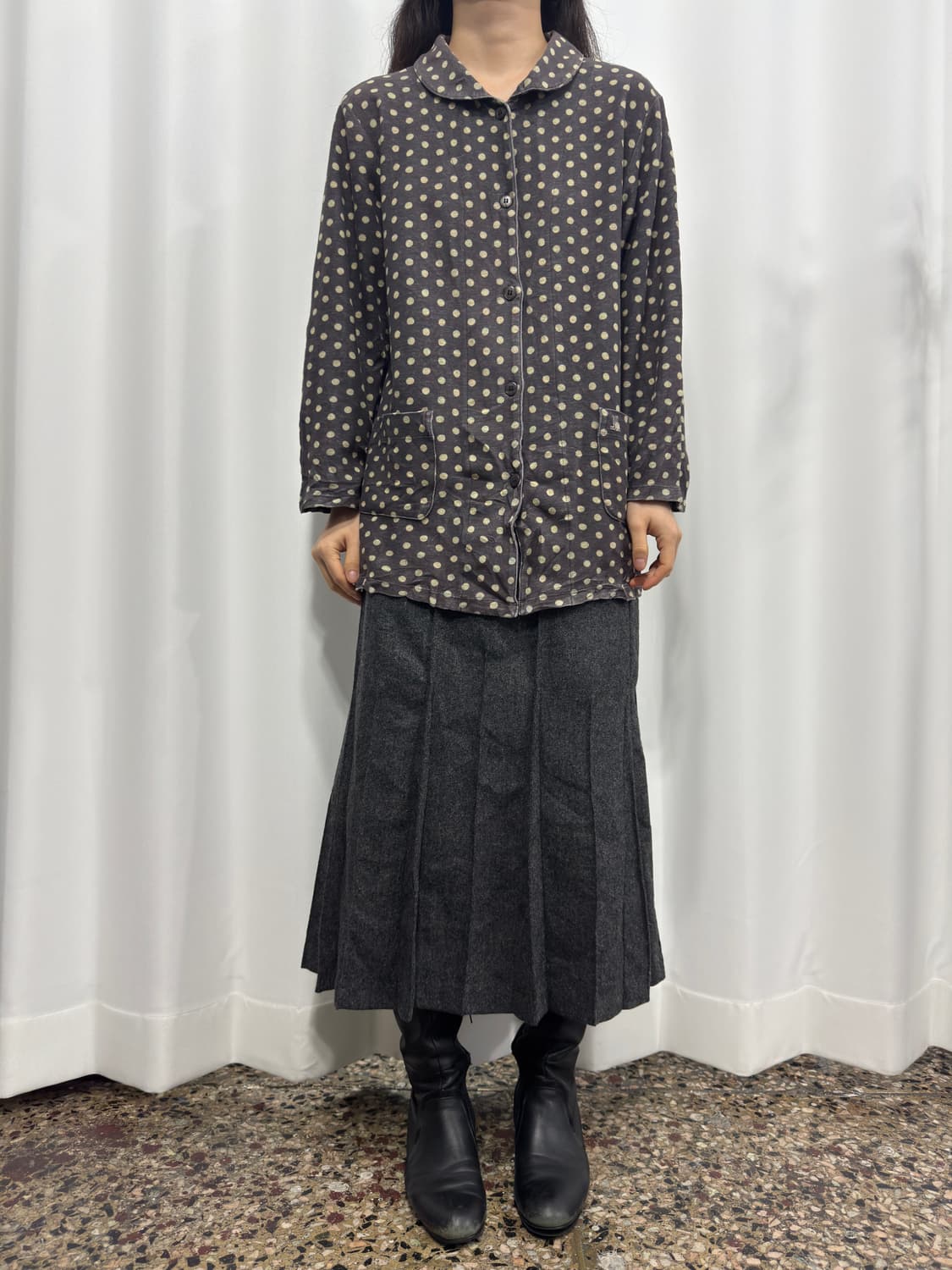 permity gray wool pleats long skirt 상품이미지2