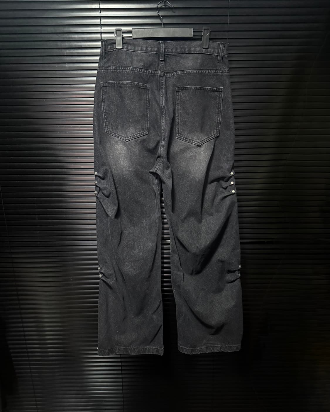 리벳 와이드 흑청 워싱 데님 와이드 팬츠 벌룬핏 스트릿 고스 펑크 락 춤 상품이미지5