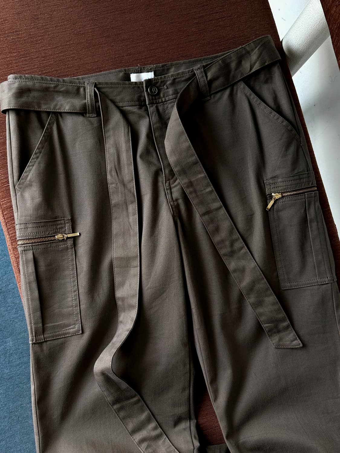 Cotton belted semi flare straight pants 상품이미지9