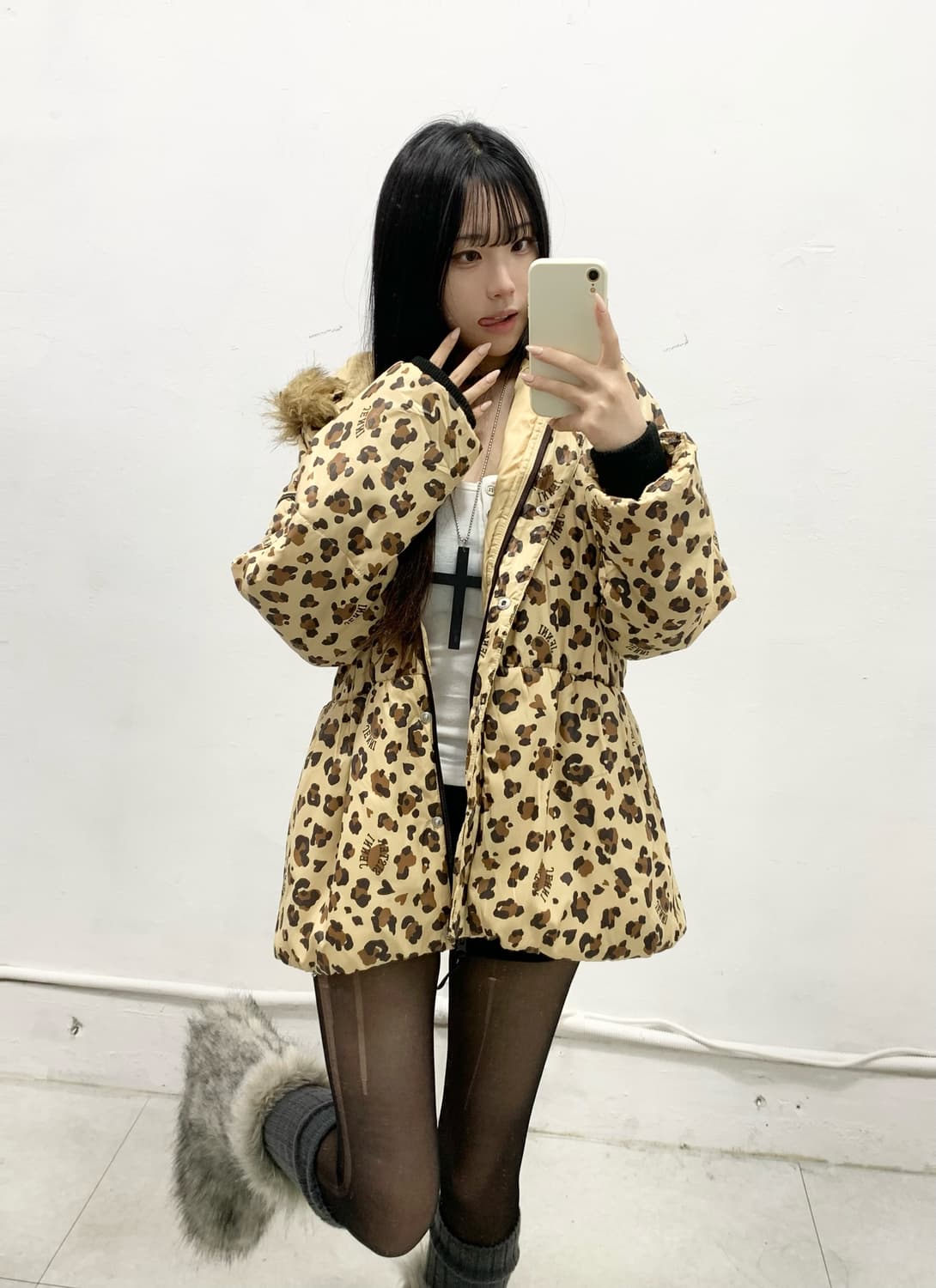 [JENNI] 갸루 레오파드 호피 울프죠 패딩 자켓 상품이미지3