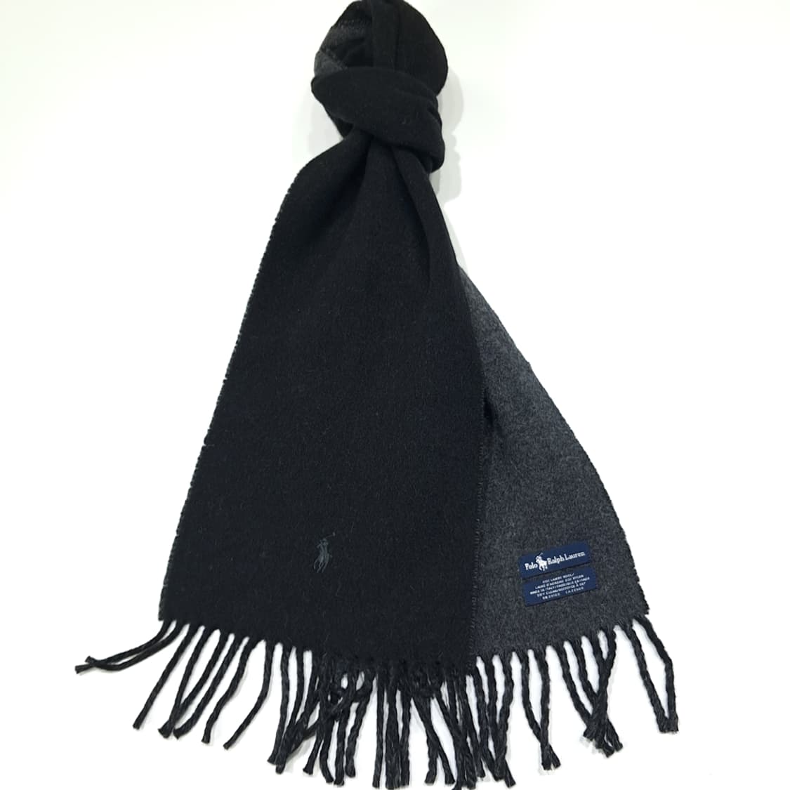 MX563 폴로 90s 이태리판 램스울 양면 블랙차콜 머플러 목도리 상품이미지2