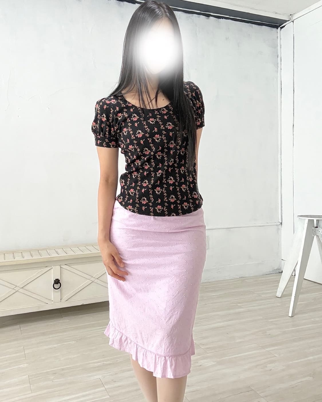 Black Antique Floral Pattern Short Top 상품이미지2
