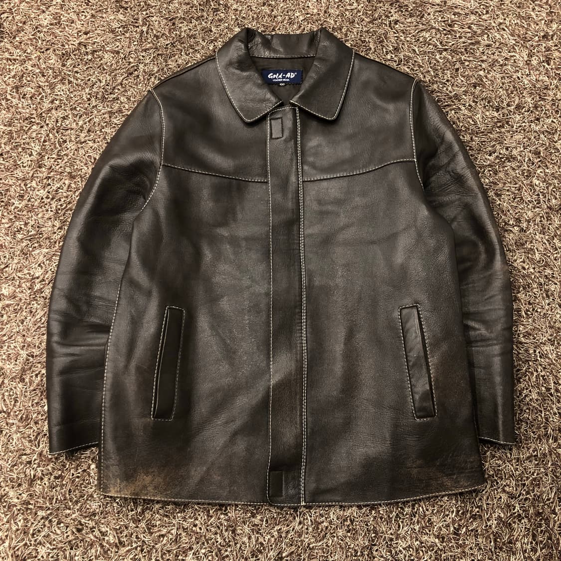 빈티지 양가죽 스티치 집업 레더 가죽 자켓 상품이미지1