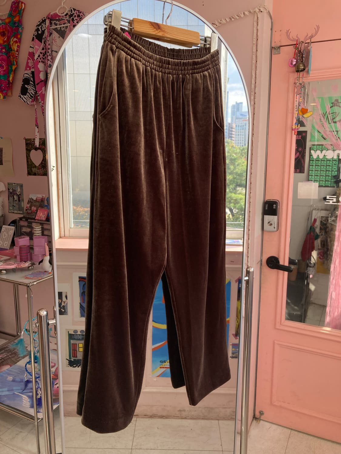 카키브라운 빈티지 벨벳 밴딩 팬츠 상품이미지1