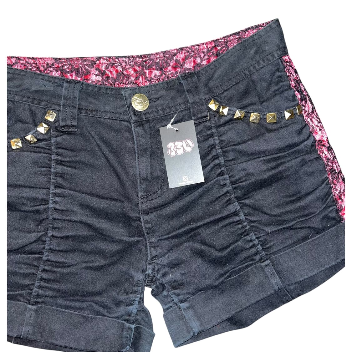 W.A.Z.P 셔링 스터드 사이드 핑크레이스 반바지 갸루y2k펑크 상품이미지2