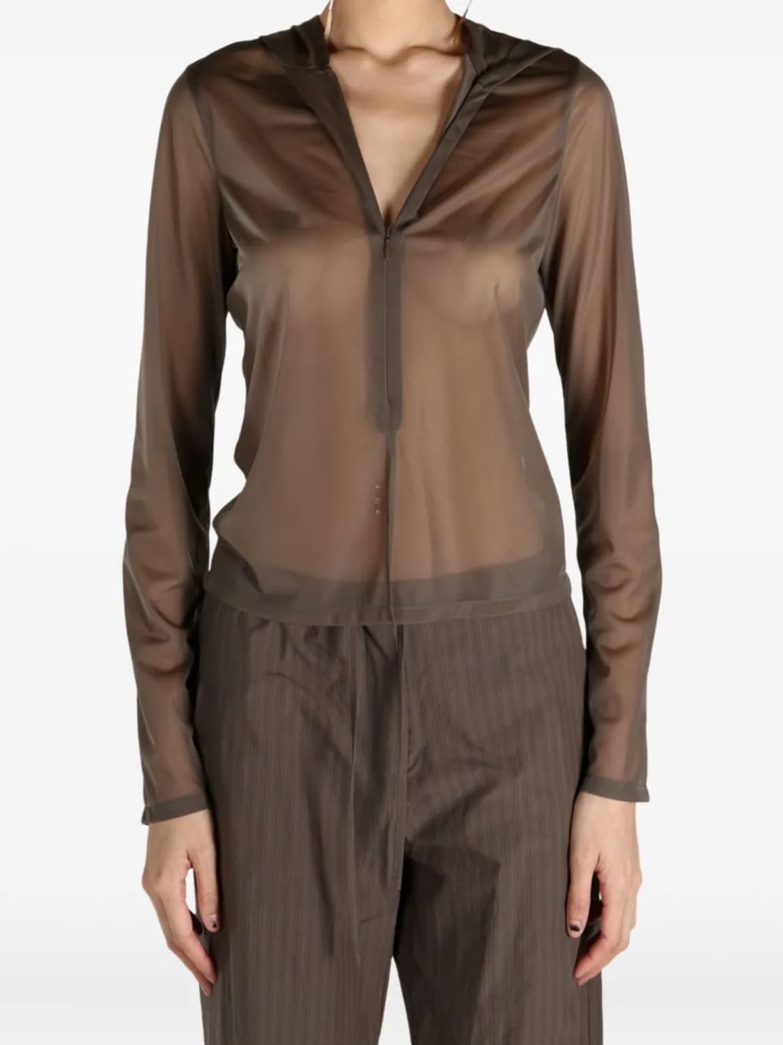 아모멘토 amomento sheer hooded zip-up Brown 상품이미지2
