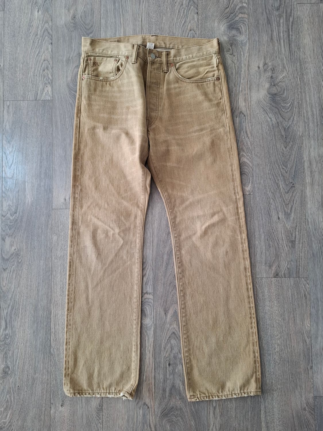 32×32 더블알엘 파이브포켓 셀비지 스트레이트핏 베이지 데님 빈티지 상품이미지1