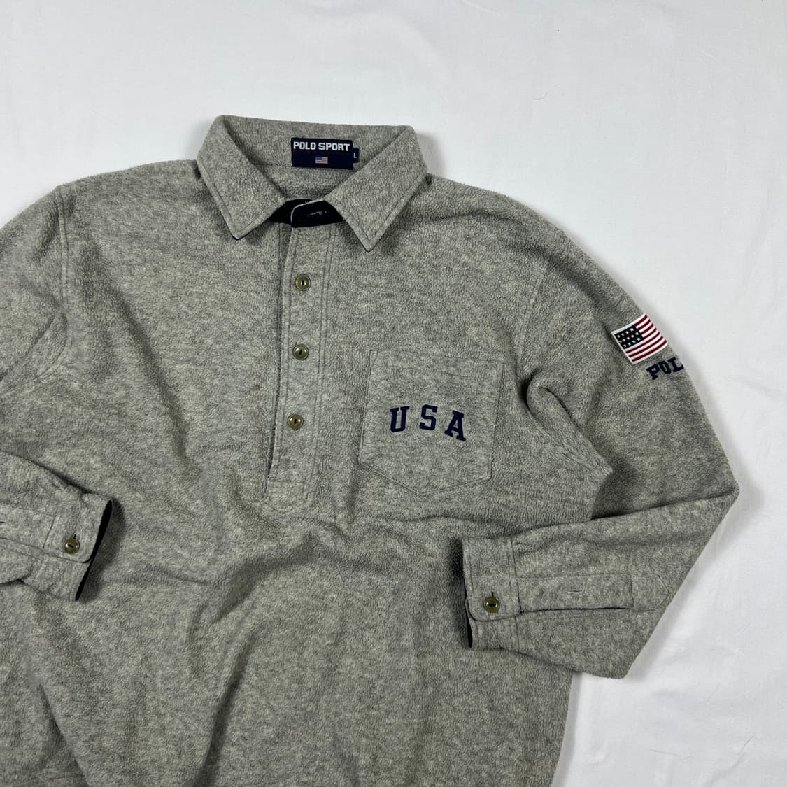90‘s 폴로스포츠 usa 성조기 포켓 플리스 피케셔츠 상품이미지2