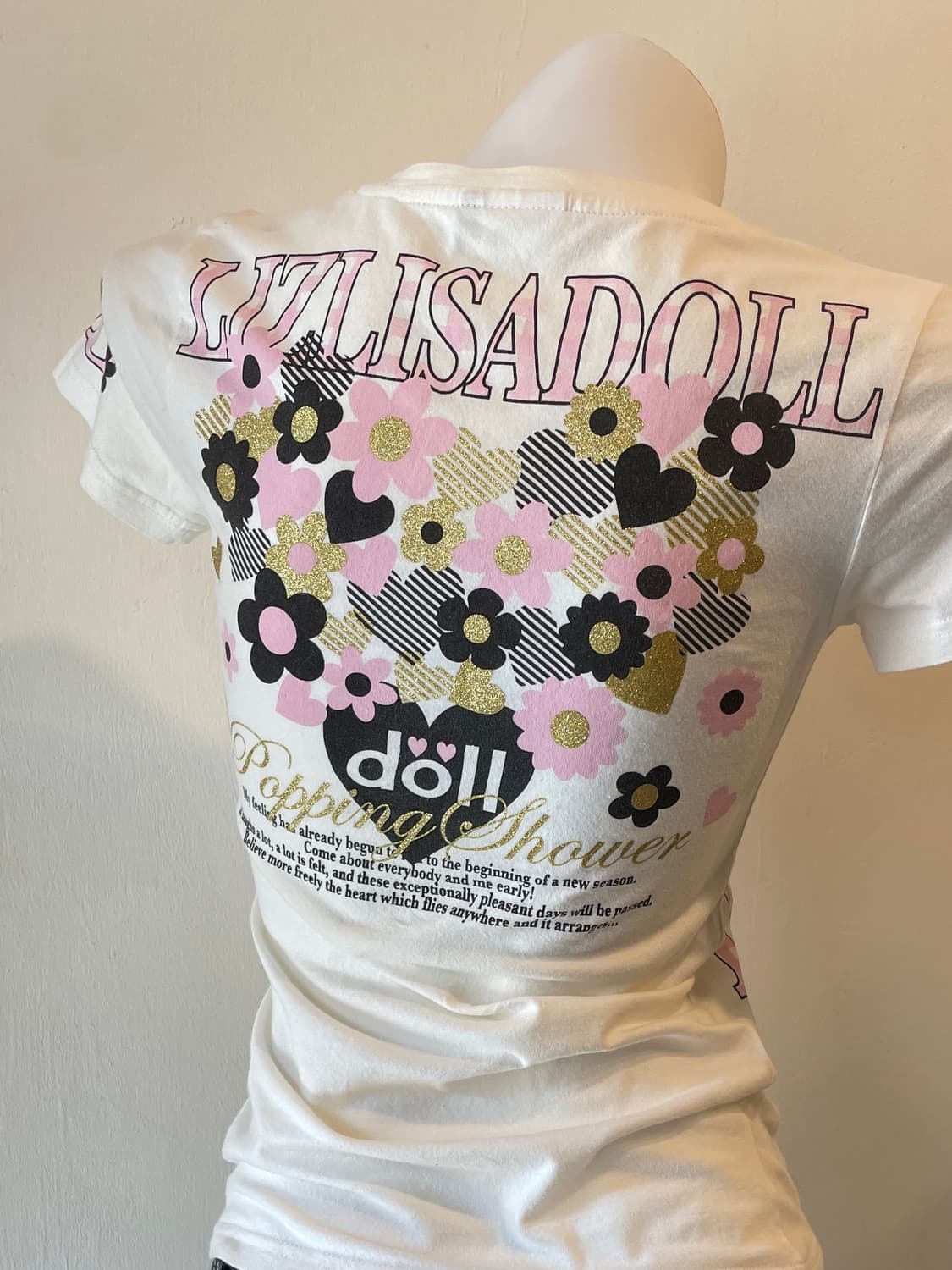 liz lisa 리즈리사 체크 레터링 하트 꽃 화이트 티셔츠 상품이미지4