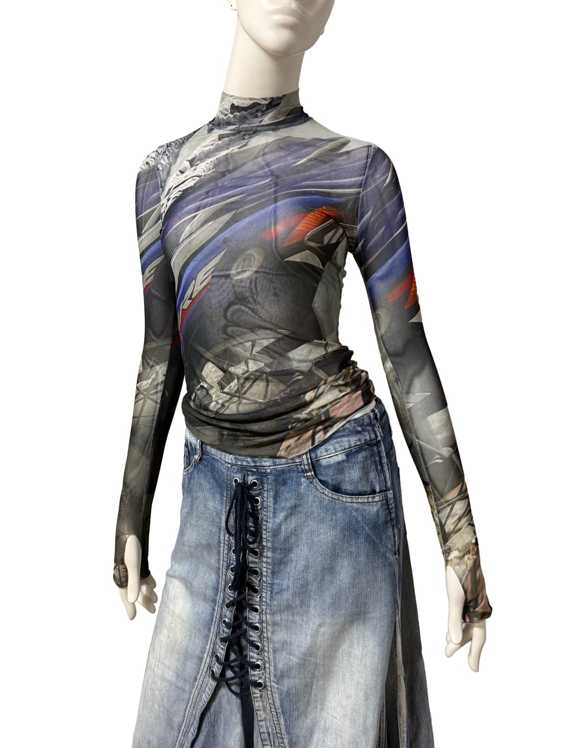 빈티지 매쉬 넥 폴라 탑 상품이미지1