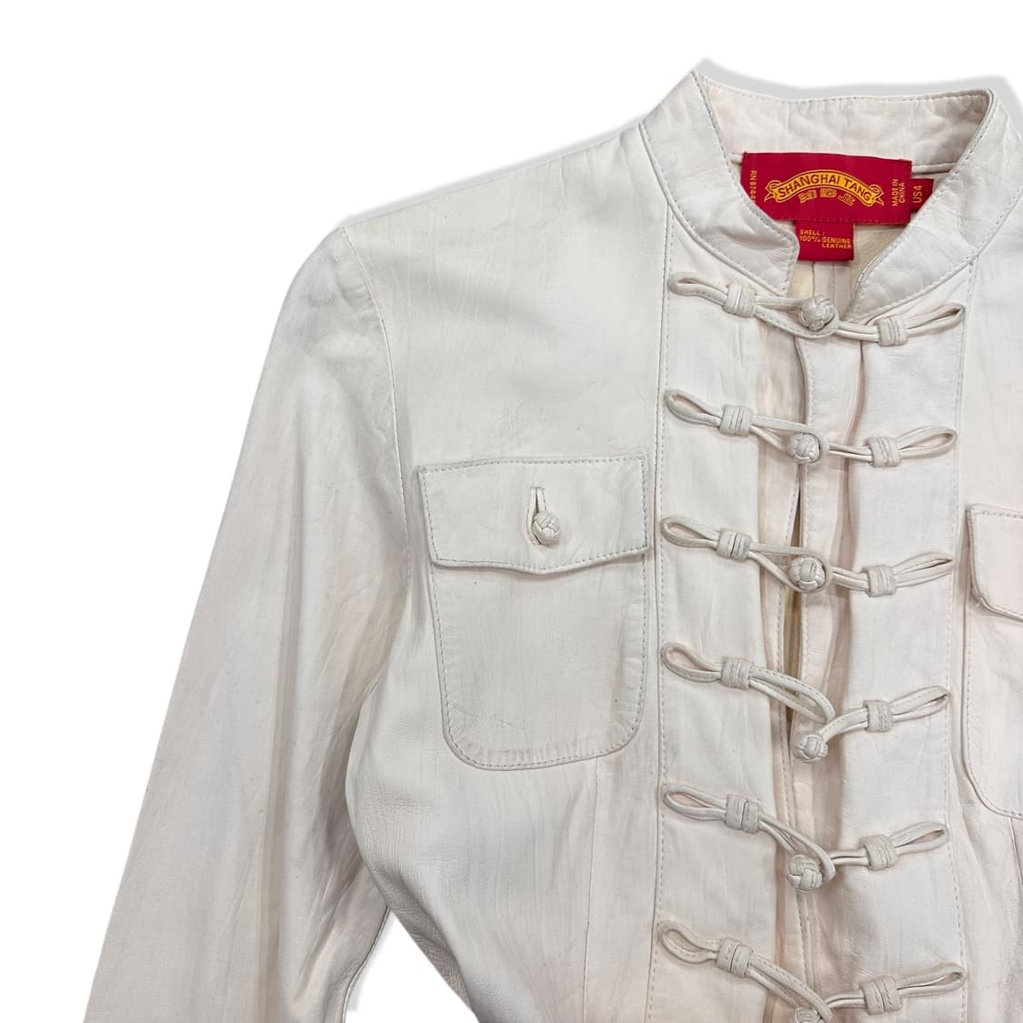 Real leather China button belted jacket 상품이미지3