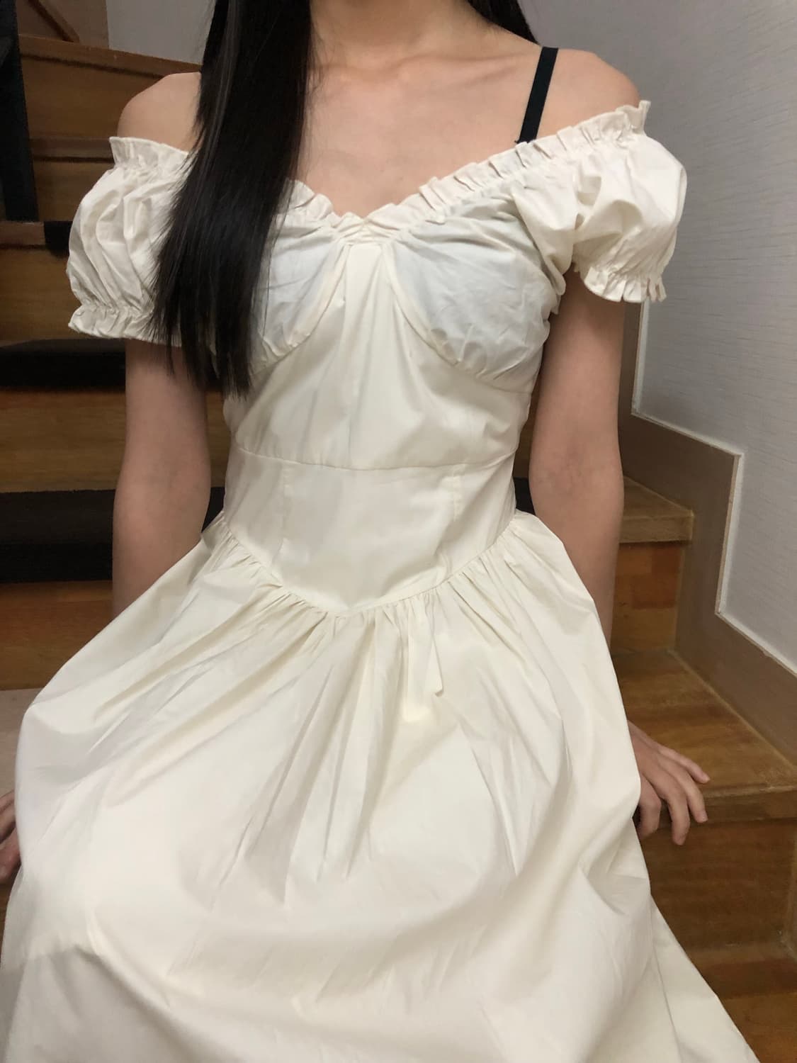 빈티지 아이보리 프릴 롱 원피스 상품이미지1