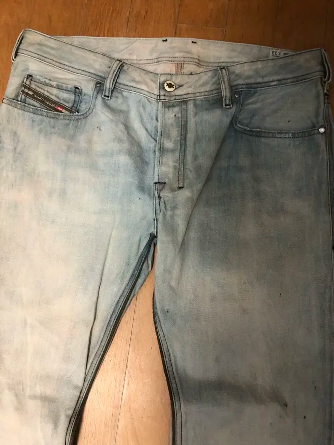 디젤 자티니 빈티지 연청 페인팅 데미지 부츠컷 데님팬츠 34 상품이미지3