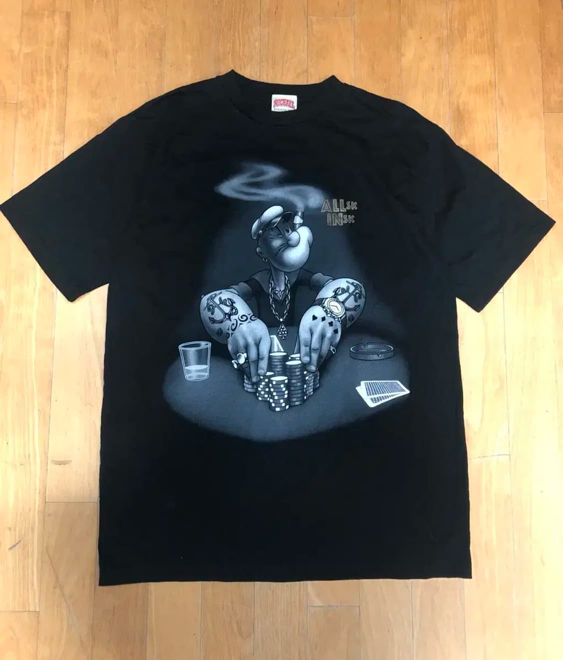 Michael 뽀빠이 문신 카드 락티셔츠 XL 상품이미지1