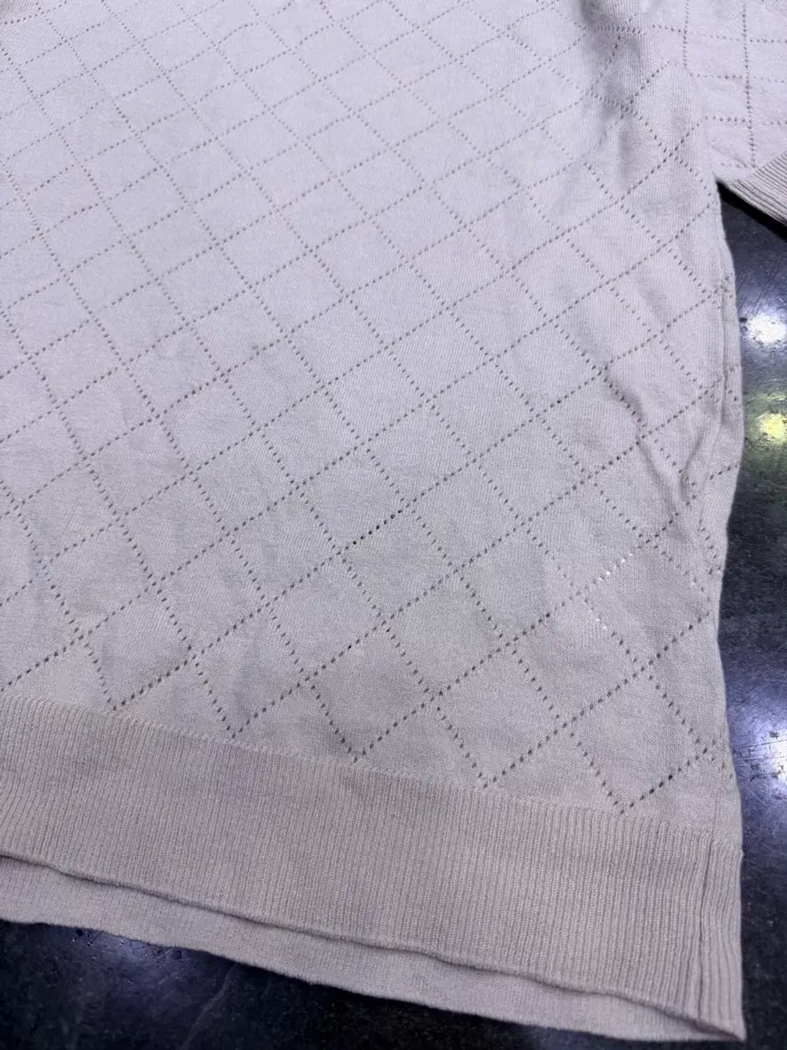 칼라거펠트 럭셔리 버튼 반팔 니트 베이지 배색 66 상품이미지4