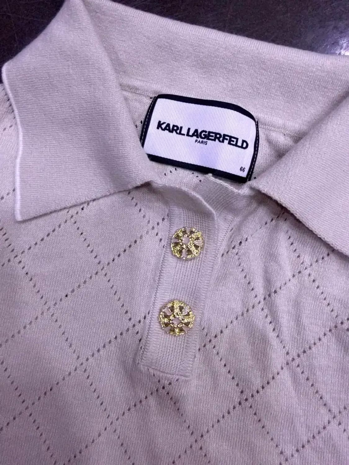 칼라거펠트 럭셔리 버튼 반팔 니트 베이지 배색 66 상품이미지5