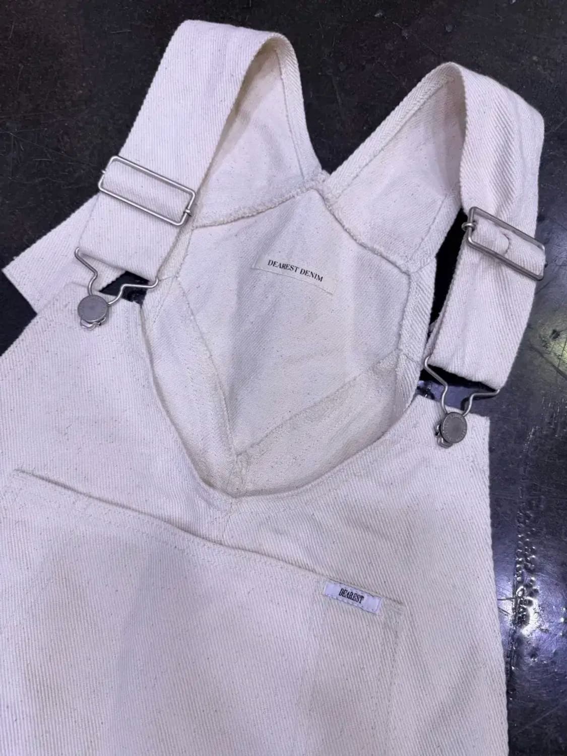 Dearest 디어러스트 데님 롤업 멜빵바지 크림 팬츠 상품이미지3