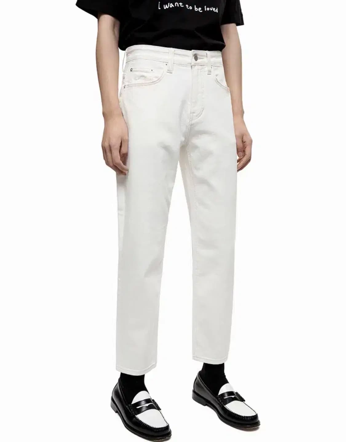 플랙 크롭 밀린 루즈 테이퍼드핏 크림진 데님팬츠 32 상품이미지1