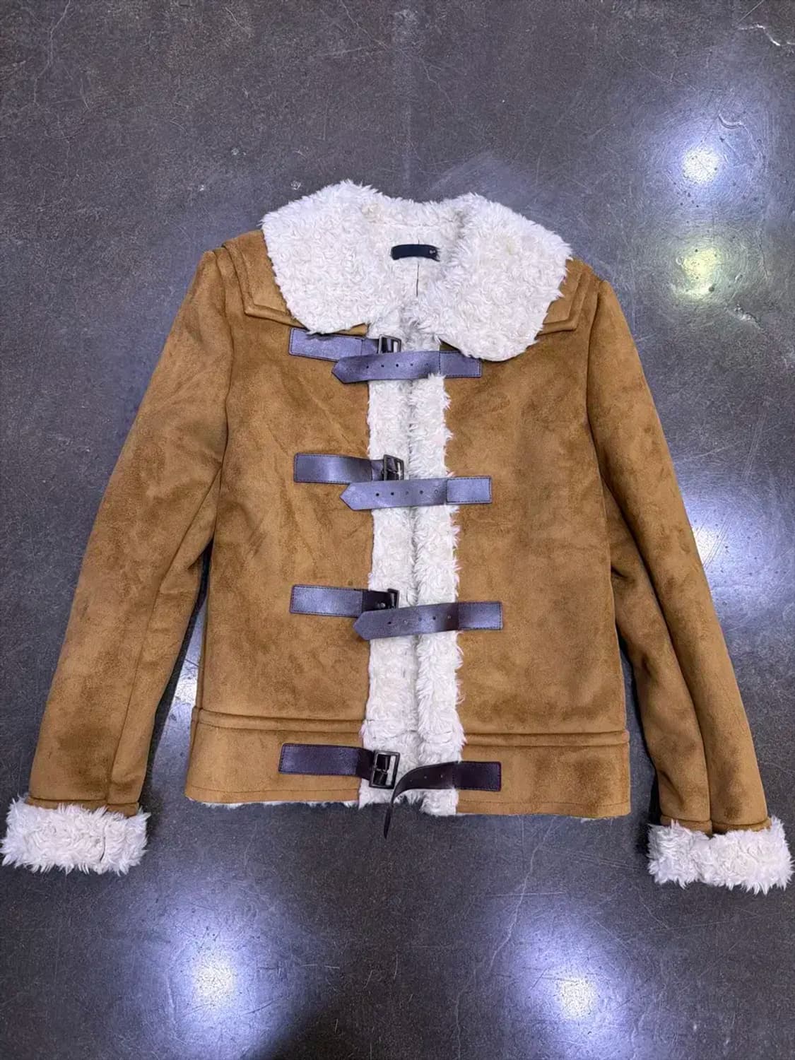 벨티드 비건 스웨이드 양털 무스탕 레더 자켓 46 상품이미지1