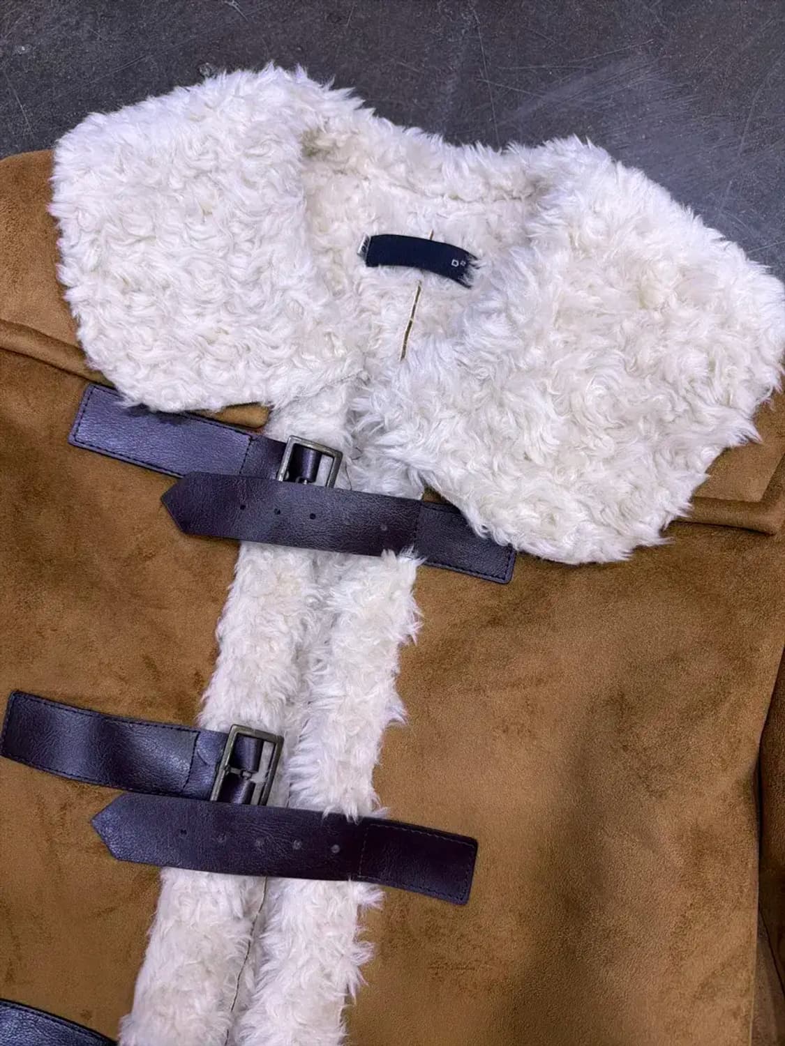 벨티드 비건 스웨이드 양털 무스탕 레더 자켓 46 상품이미지3