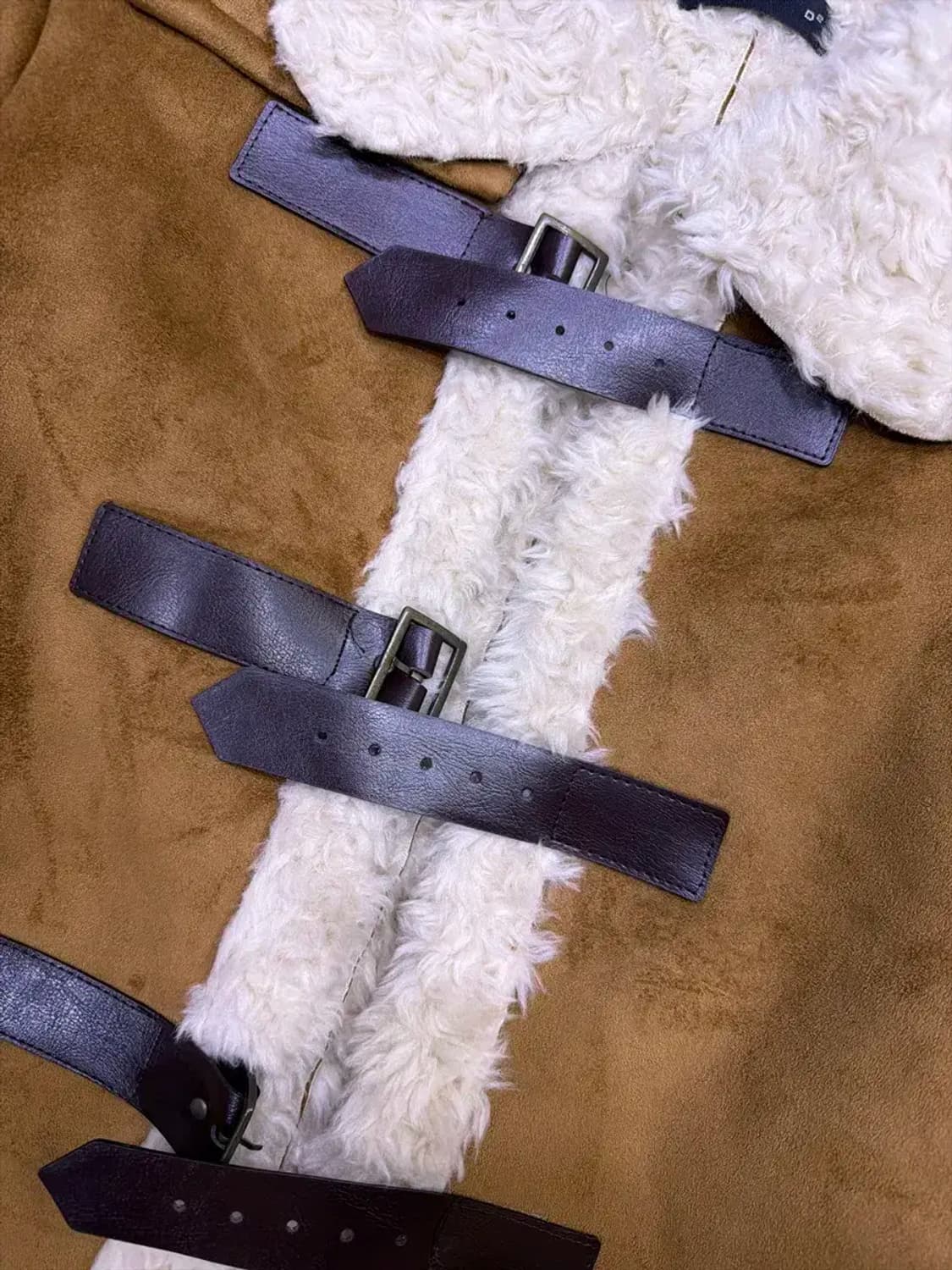 벨티드 비건 스웨이드 양털 무스탕 레더 자켓 46 상품이미지4