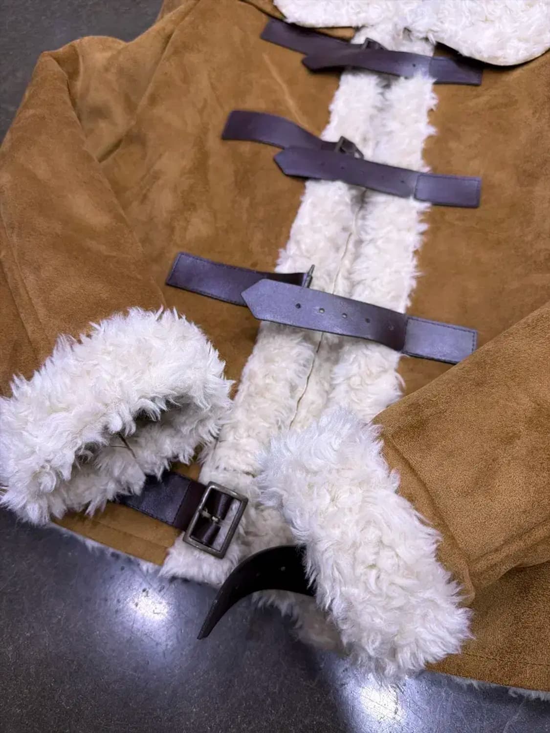 벨티드 비건 스웨이드 양털 무스탕 레더 자켓 46 상품이미지5