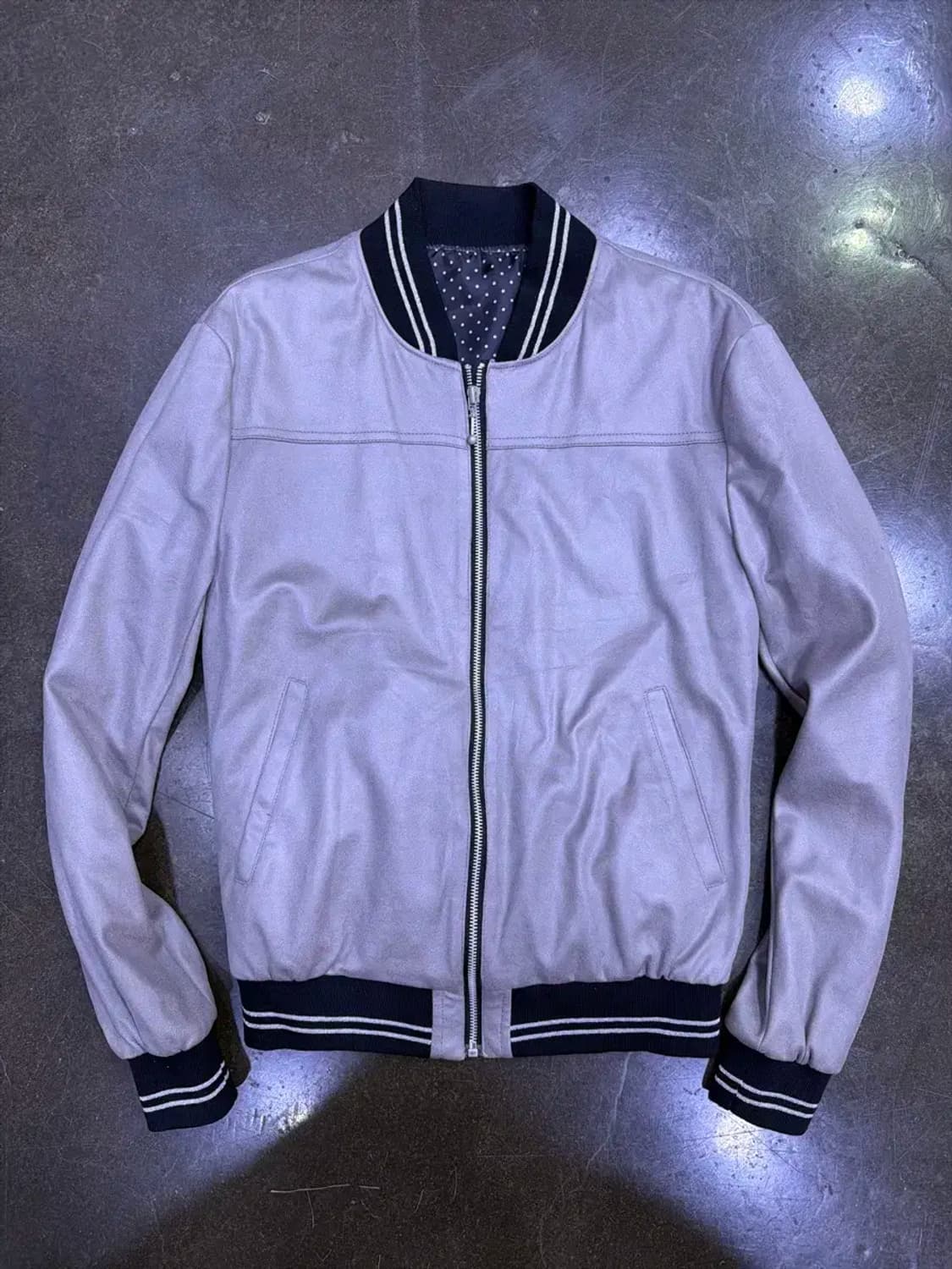 럭셔리 셀 디테일 블루종 봄버 자켓 그레이 M 상품이미지1