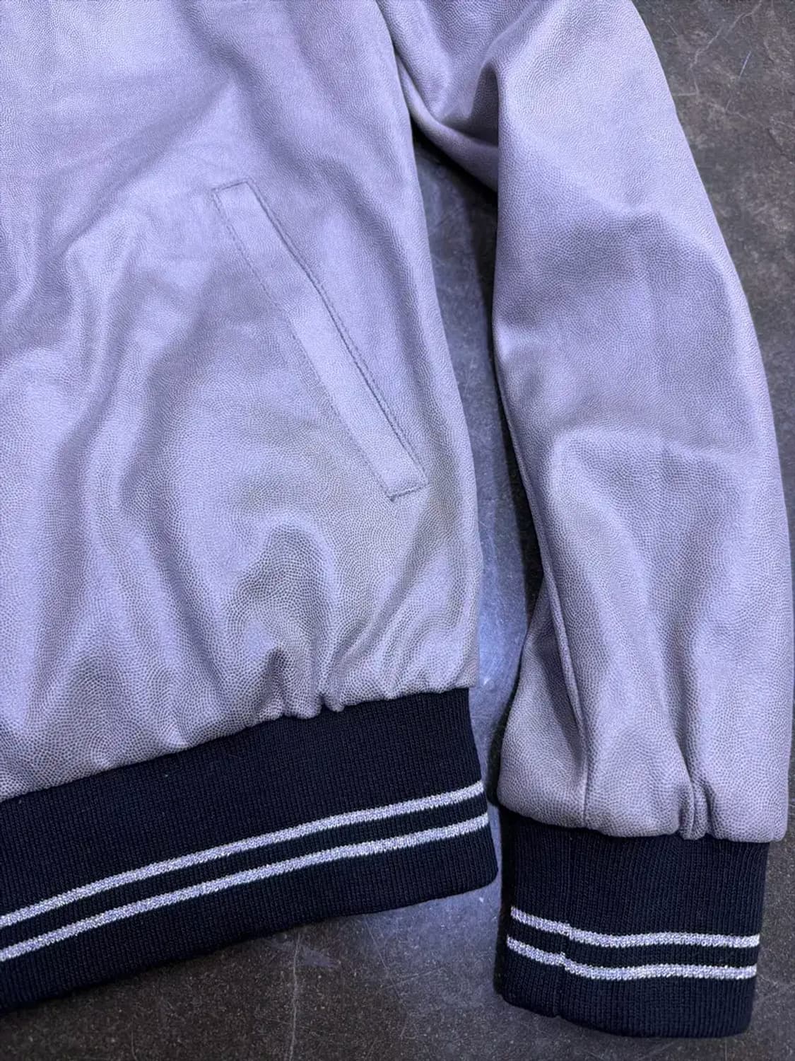 럭셔리 셀 디테일 블루종 봄버 자켓 그레이 M 상품이미지5