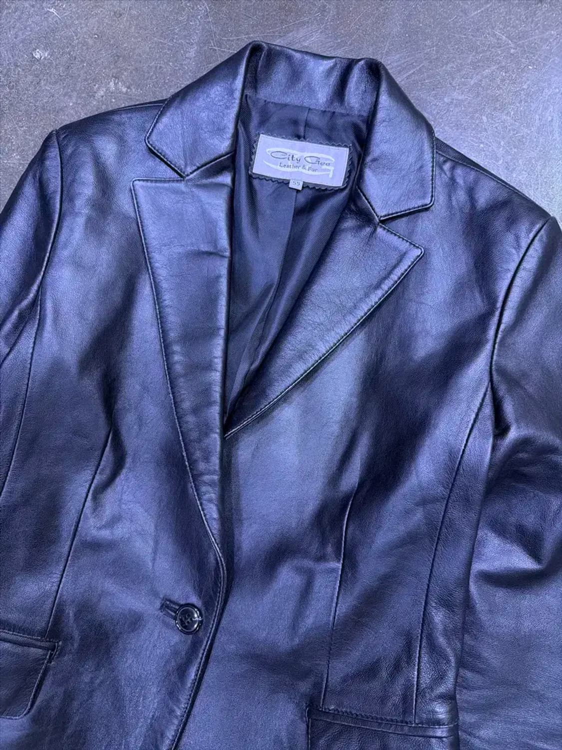 City G 심플 싱글 원버튼 블레이저 자켓 양가죽 레더 55 상품이미지3