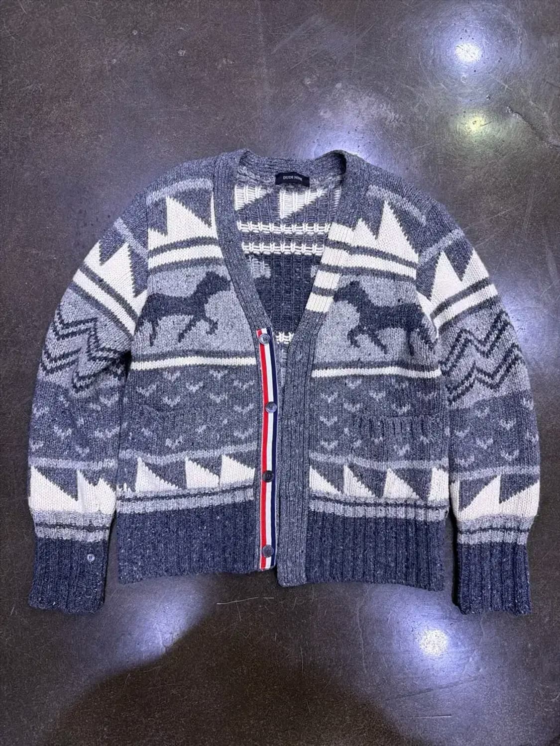 듀드나인 디어 페어아일 삼선 크롭 가디건 M 상품이미지1