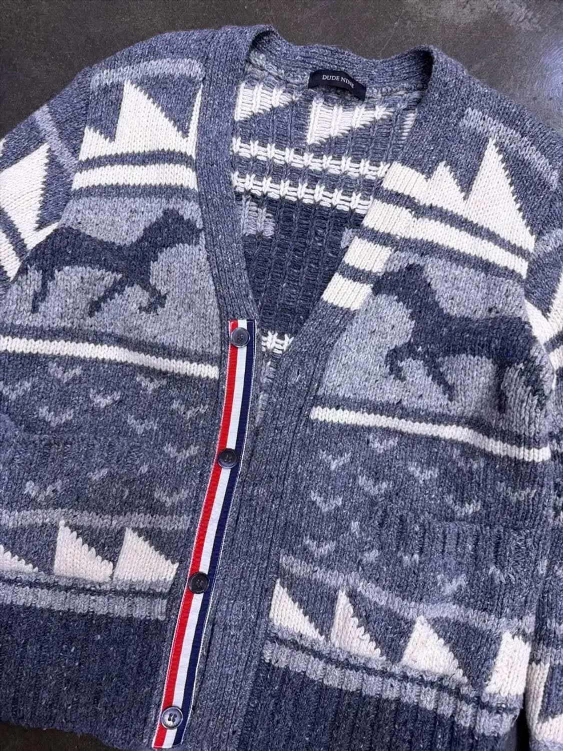 듀드나인 디어 페어아일 삼선 크롭 가디건 M 상품이미지3