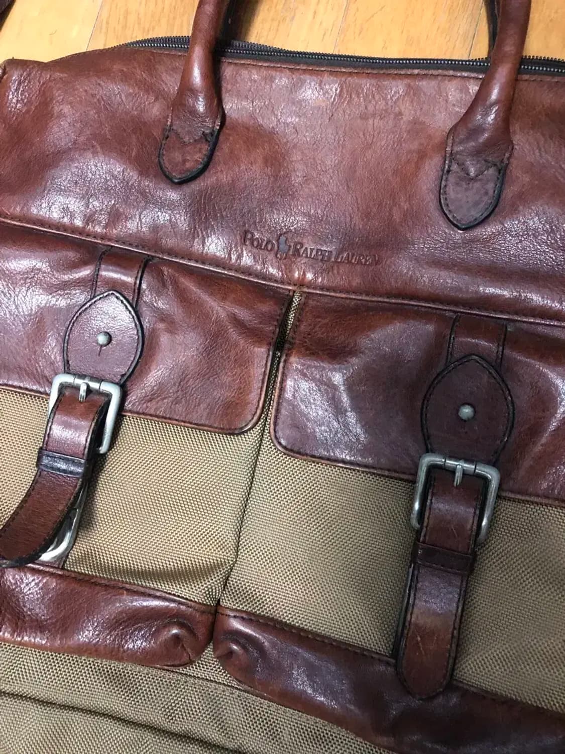 폴로 랄프로렌 빈티지 가죽 트리밍 캔버스 메신저 토트백 상품이미지4