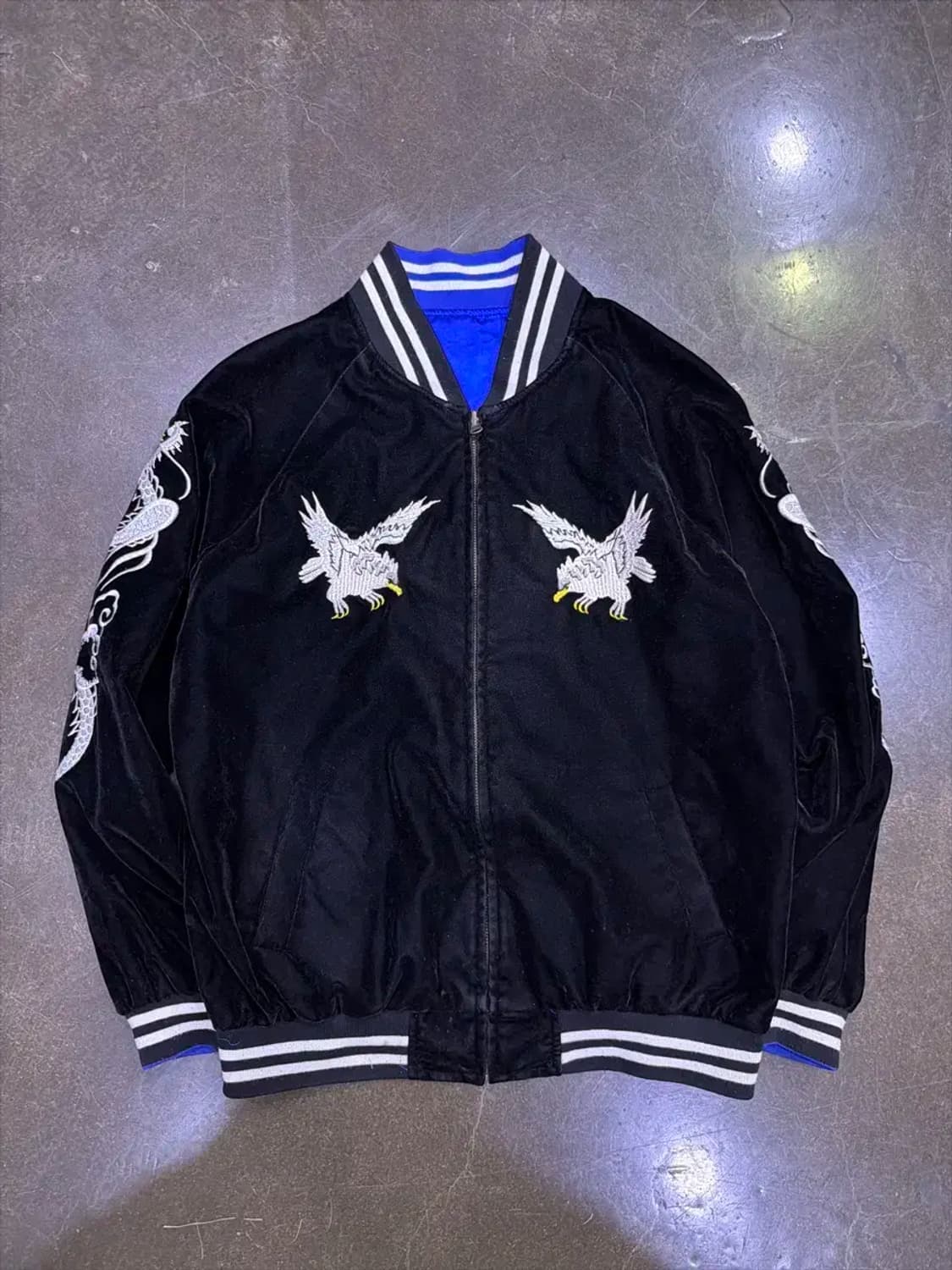 벨벳 리버서블 양면 이글스 타이거 자수 스카쟌 자켓 L 상품이미지1