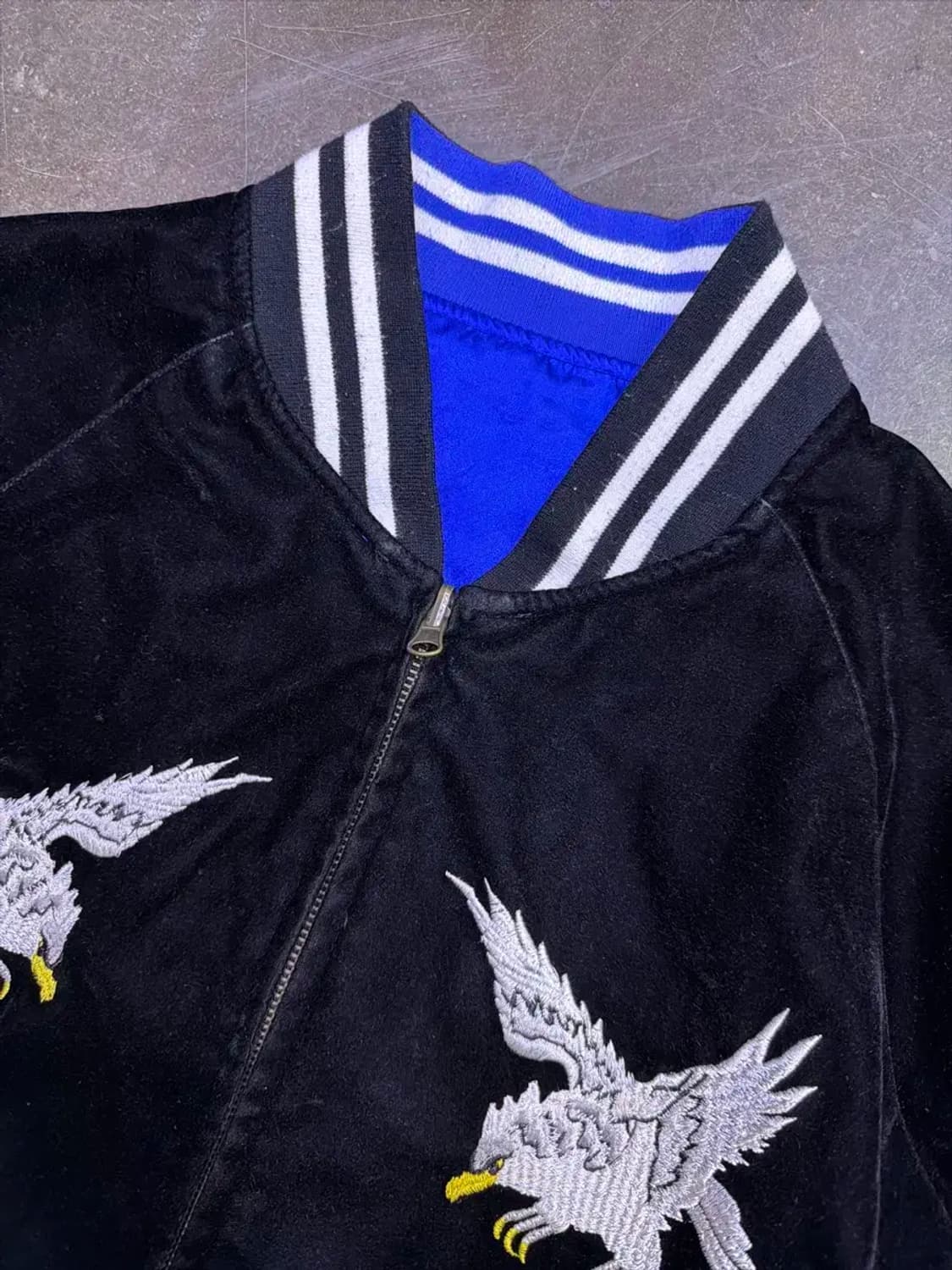 벨벳 리버서블 양면 이글스 타이거 자수 스카쟌 자켓 L 상품이미지5