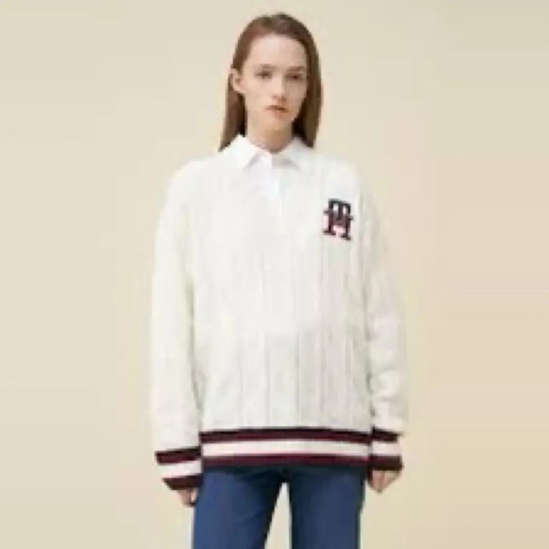 타미힐피거 모노그램 케이블 V넥 니트 스웨터 L 상품이미지2