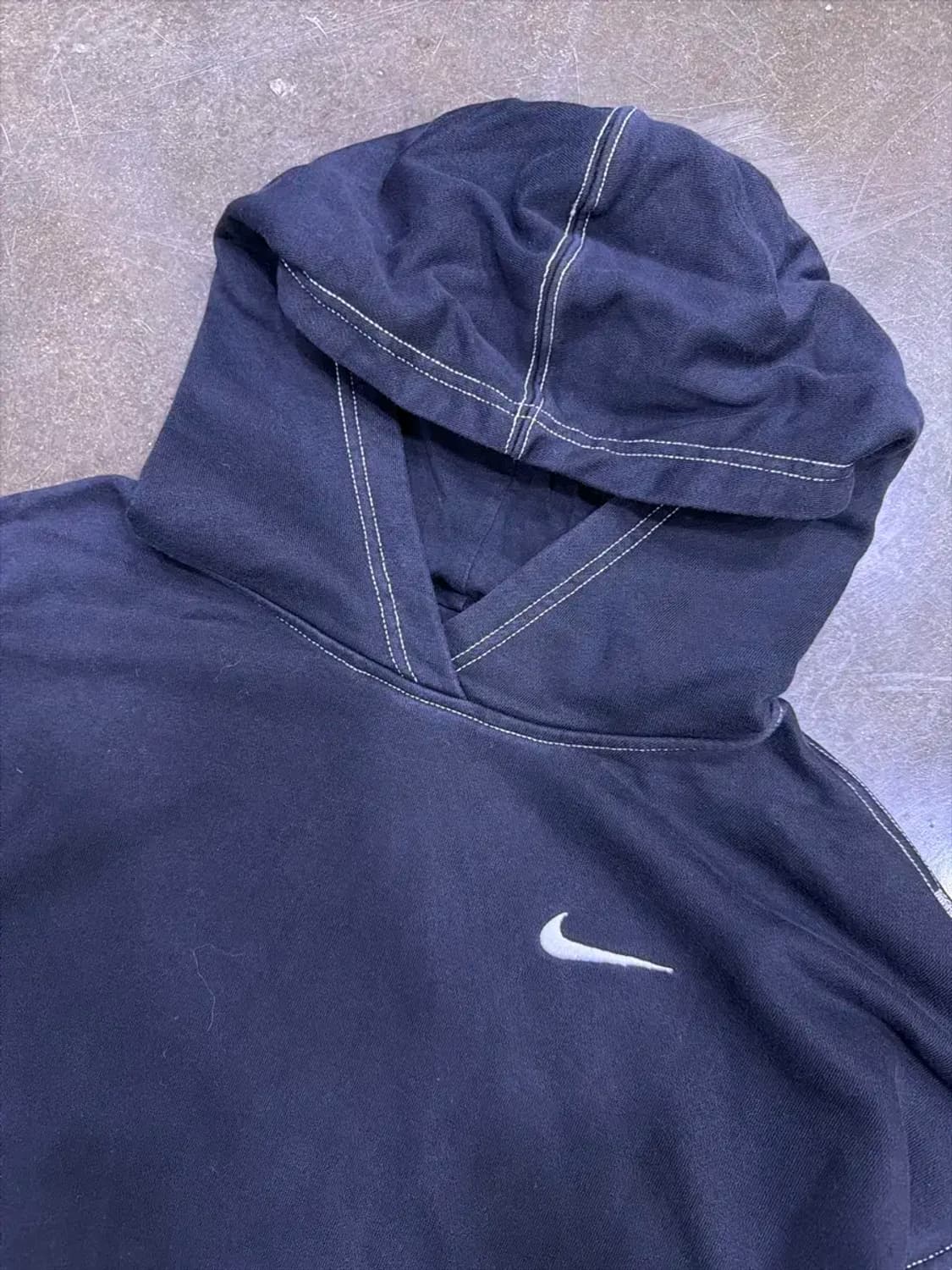 나이키 블랙 화이트 스티치 포인트 스우시 패치 후디 후드티 M 상품이미지3