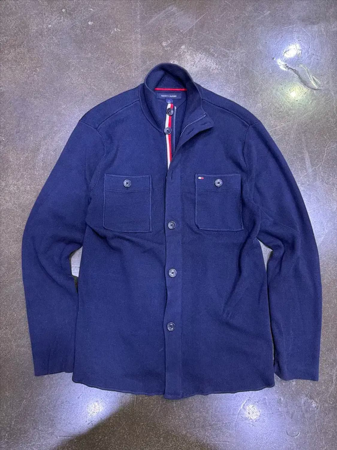 타미힐피거 투포켓 코튼 니트 삼선 니트 지퍼 가디건 M 상품이미지1