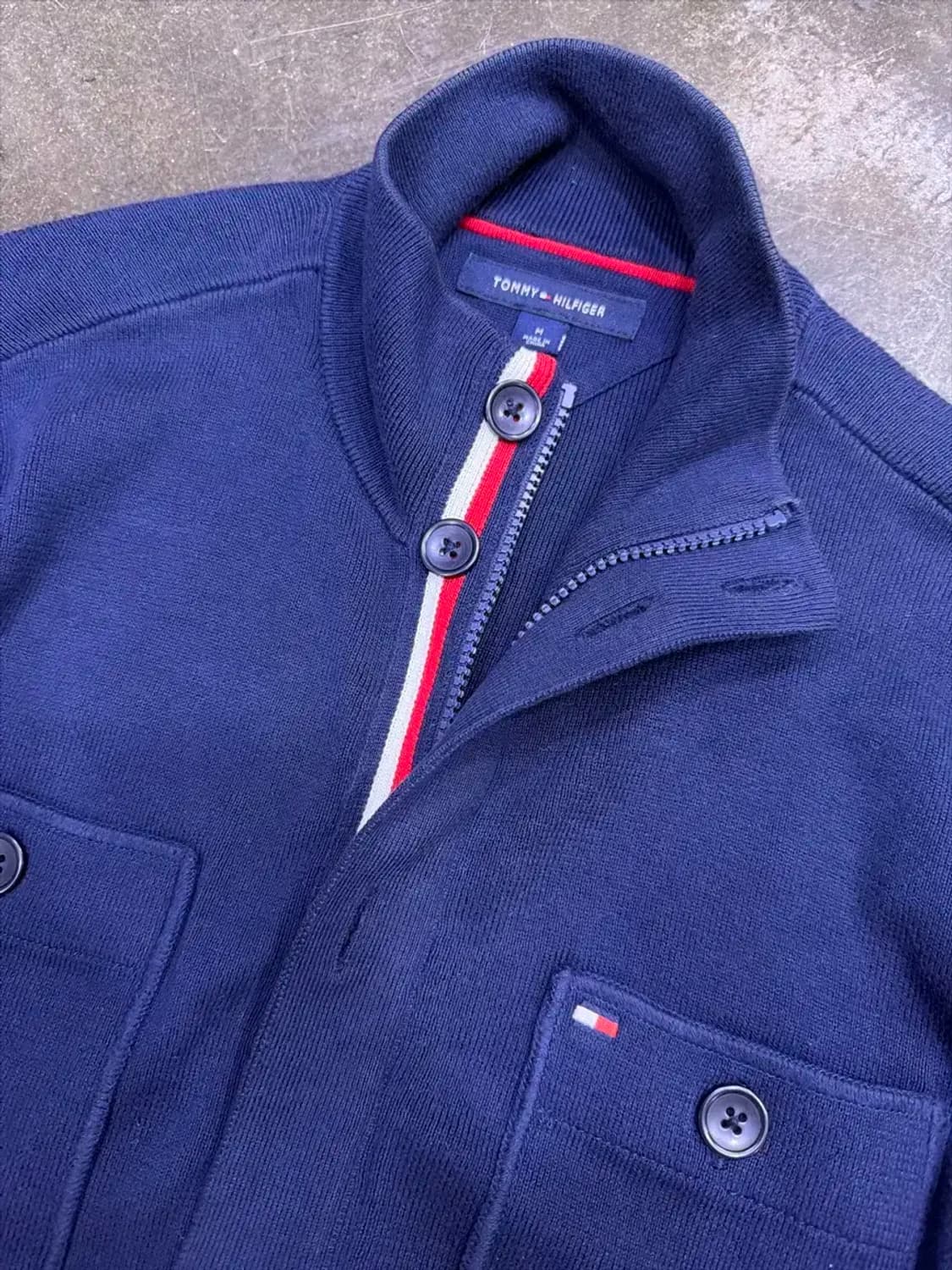 타미힐피거 투포켓 코튼 니트 삼선 니트 지퍼 가디건 M 상품이미지3