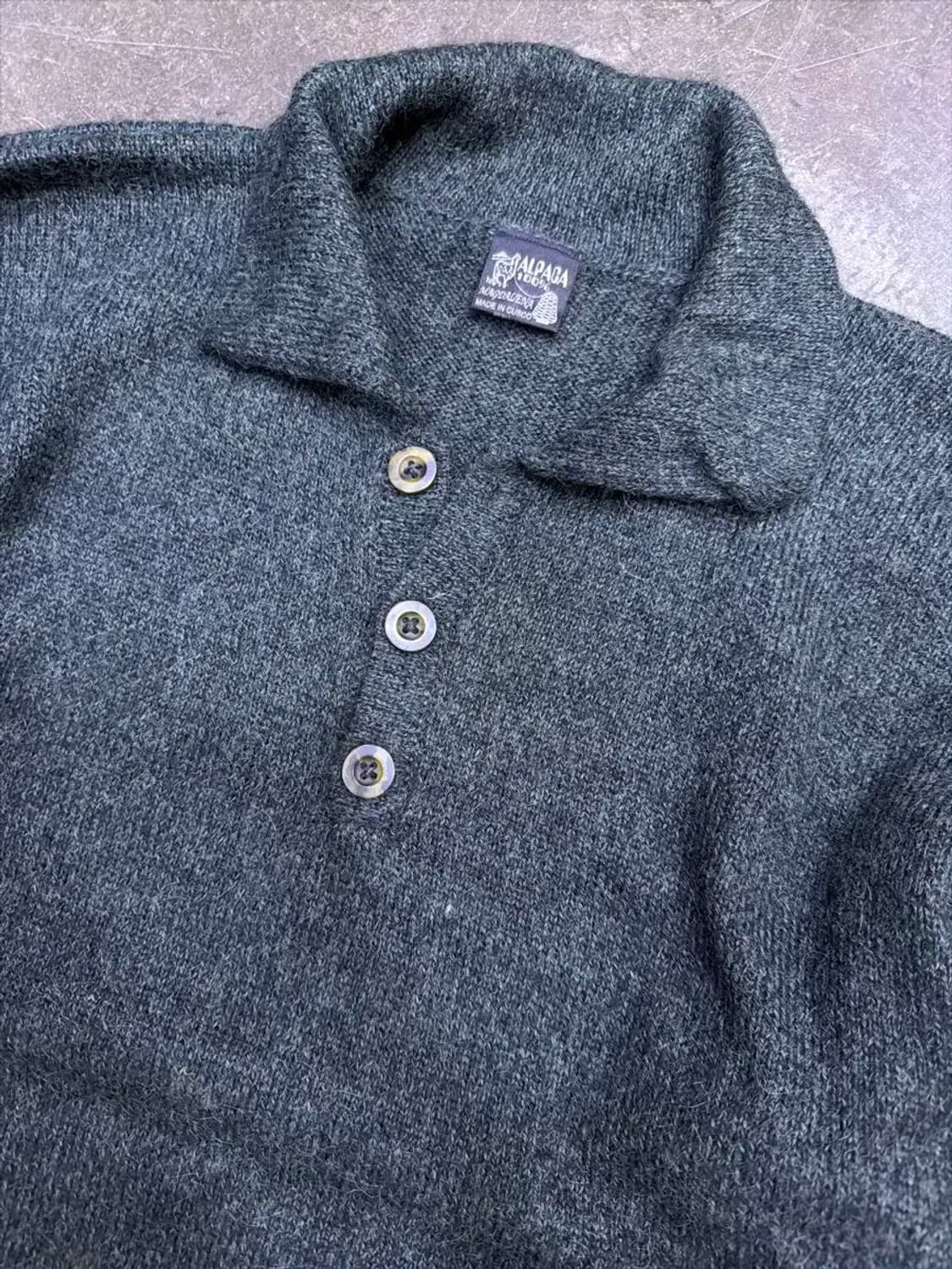 알파카 100% 울 버튼 니트 스웨터 다크 올리브 M 상품이미지3