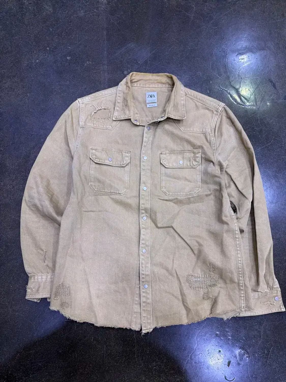 자라 빈티지 워싱 데미지 워크셔츠 XL 상품이미지1