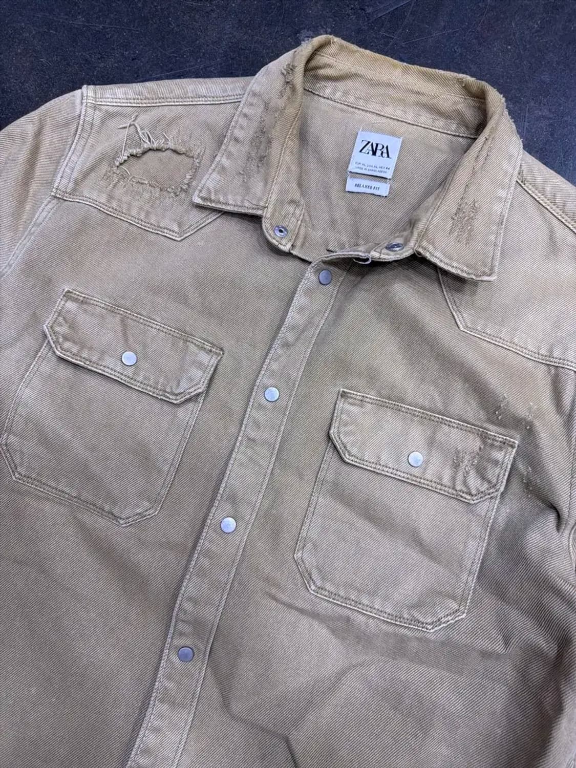 자라 빈티지 워싱 데미지 워크셔츠 XL 상품이미지3