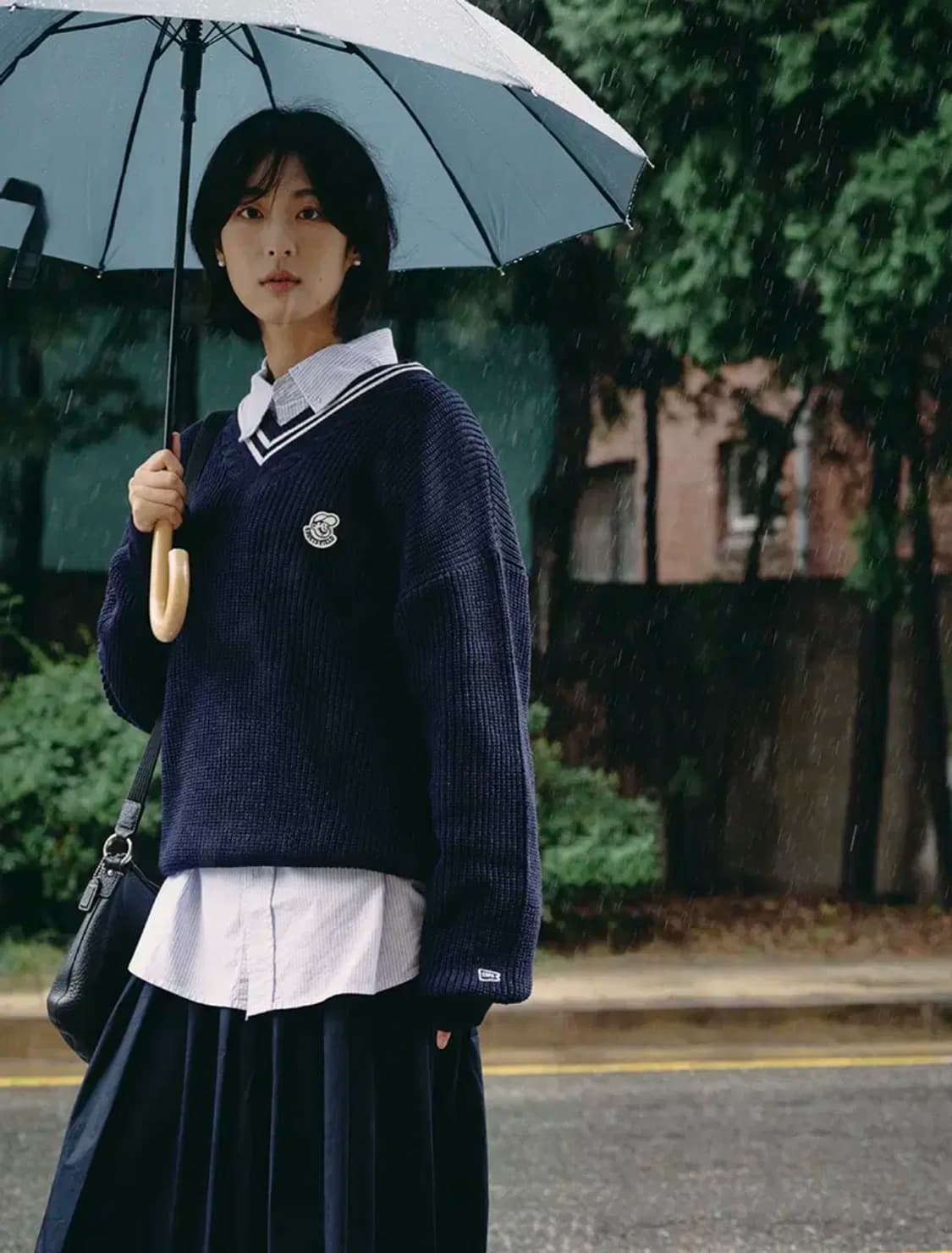 이벳필드 벳츠 V넥 케이블 배색 니트 스웨터 네이비 XL 상품이미지1